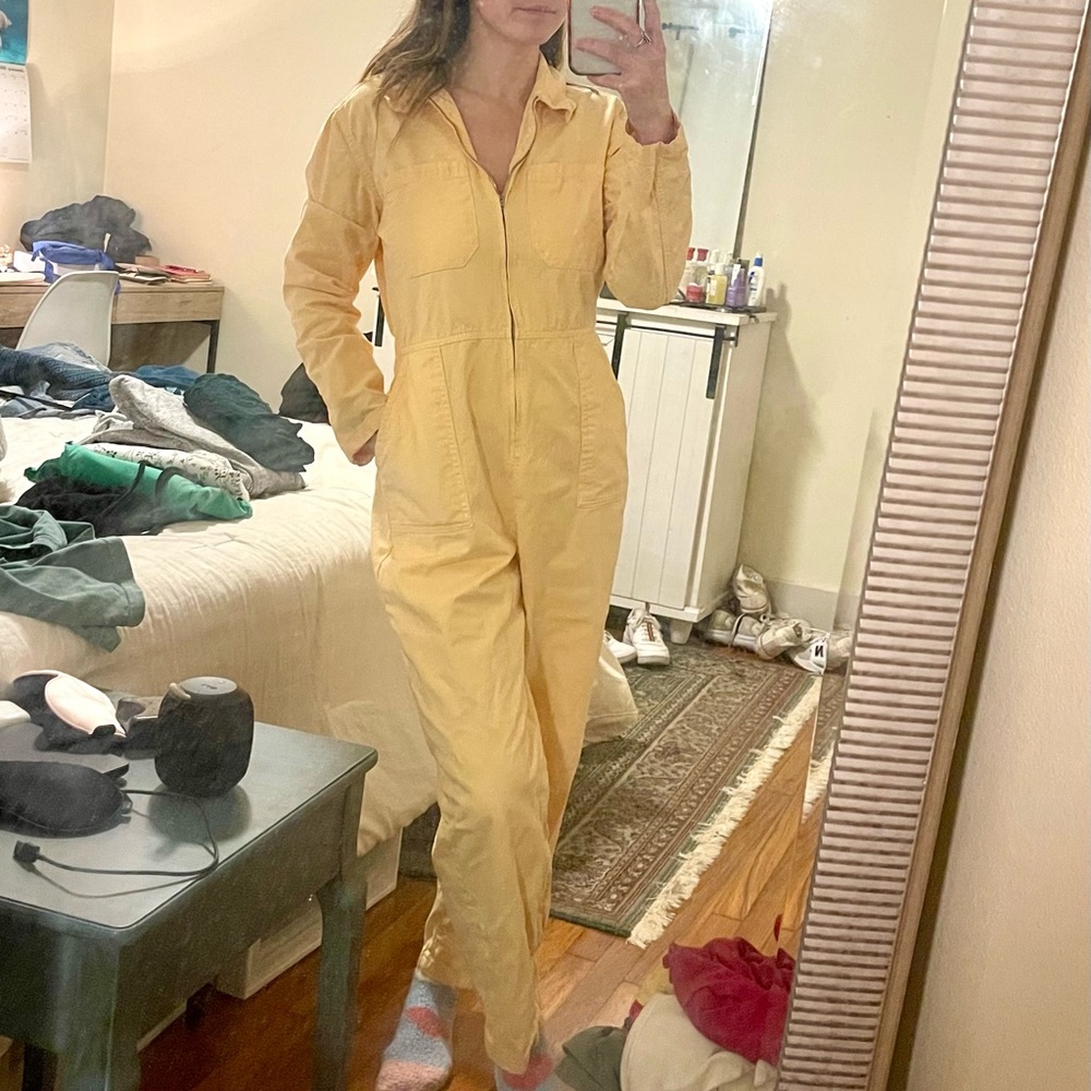 Urban Outfitters BDG yellow denim cargo jumpsuit long sleeve size M